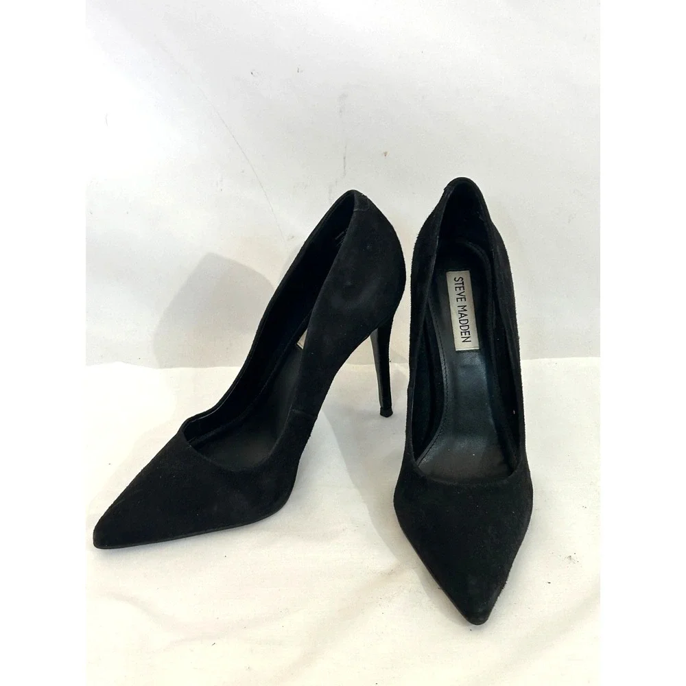 Steve Madden Daisie Black  Suede Pointed Toe Stiletto Pumps Heels Party 6.5M